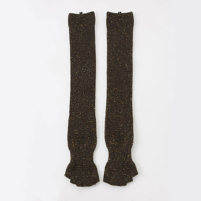 Knitido plus brand Wool Blend Confetti Ribbed Open Toe/Heel Yoga Leg Warmers Socks in Olive