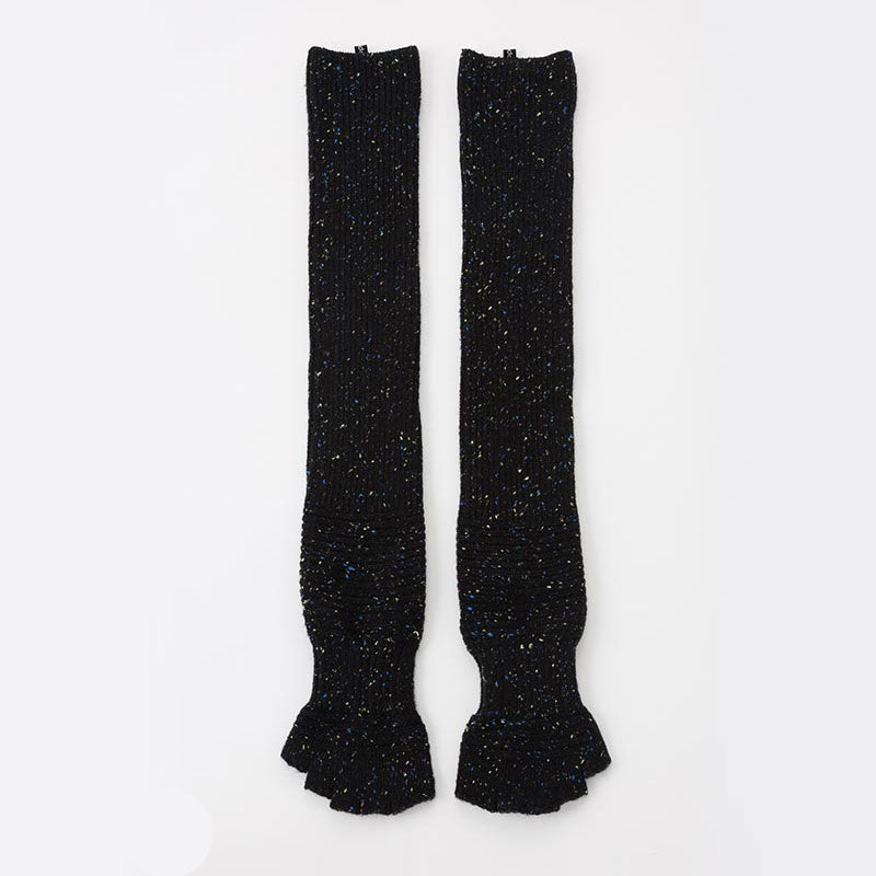 Knitido plus brand Wool Blend Confetti Ribbed Open Toe/Heel Yoga Leg Warmers Socks in Black