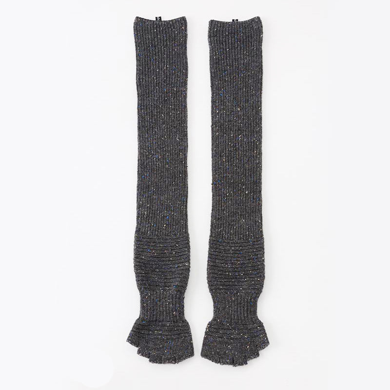 Knitido plus brand Wool Blend Confetti Ribbed Open Toe/Heel Yoga Leg Warmers Socks in Grey