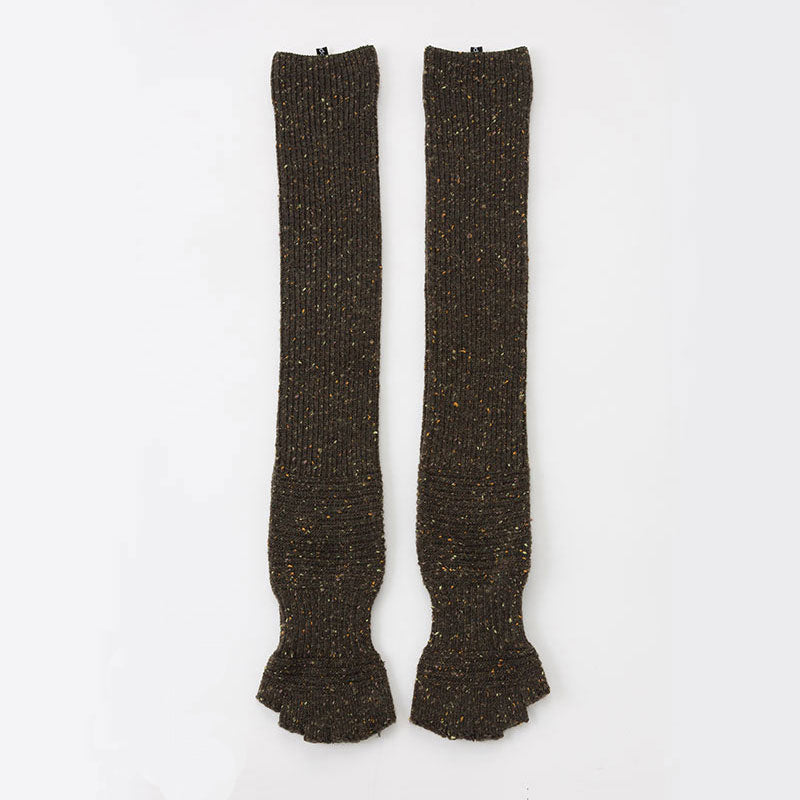 Knitido plus brand Wool Blend Confetti Ribbed Open Toe/Heel Yoga Leg Warmers Socks in  Olive