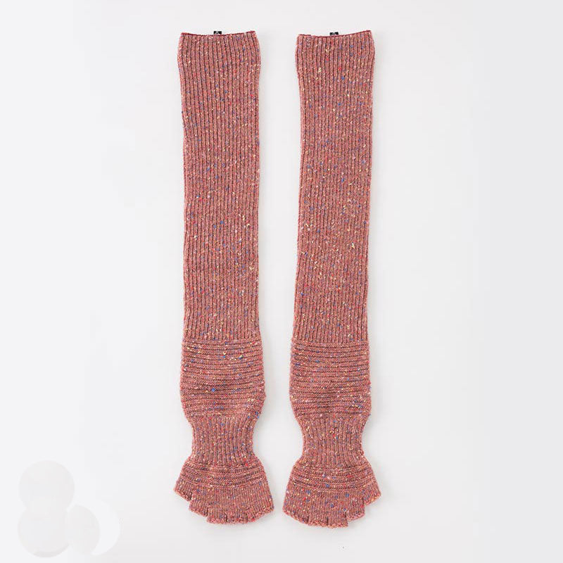 Knitido plus brand Wool Blend Confetti Ribbed Open Toe/Heel Yoga Leg Warmers Socks in PINK