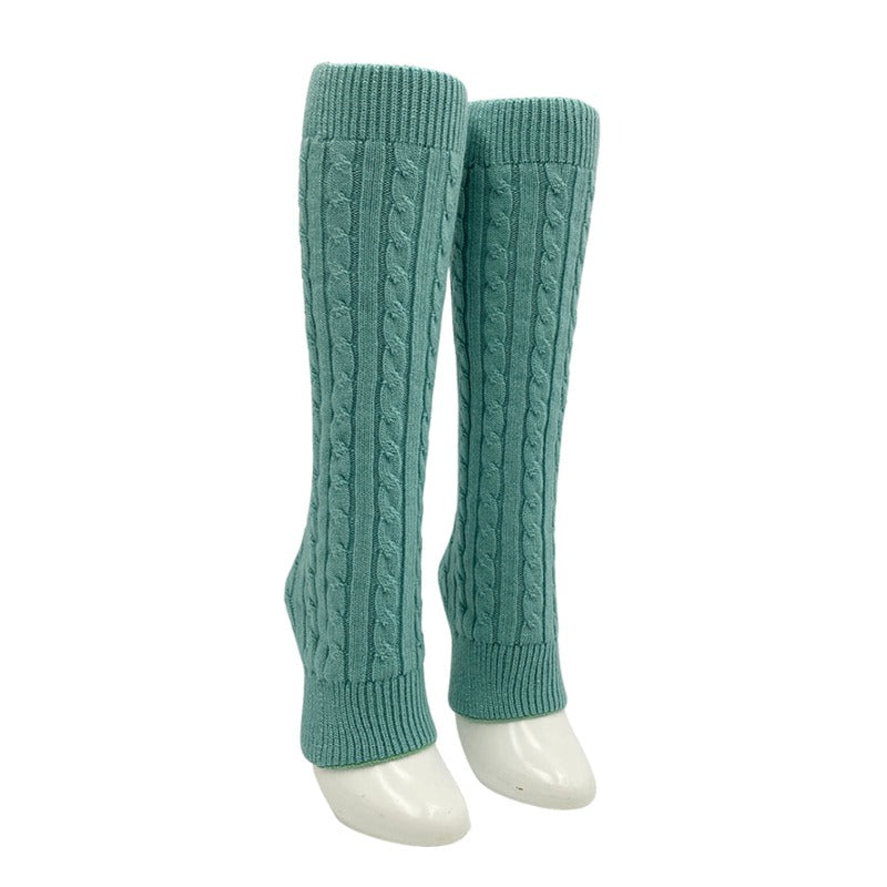 Knitido plus brand Wool Cable Leg Warmer in aqua