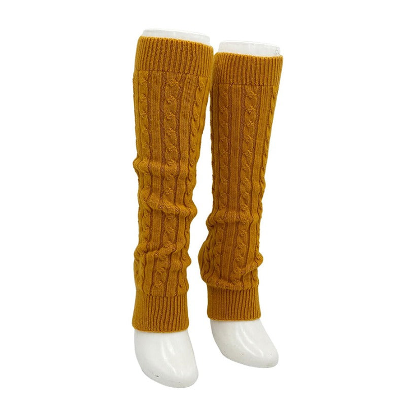 Knitido plus brand Wool Cable Leg Warmer in goldenrod