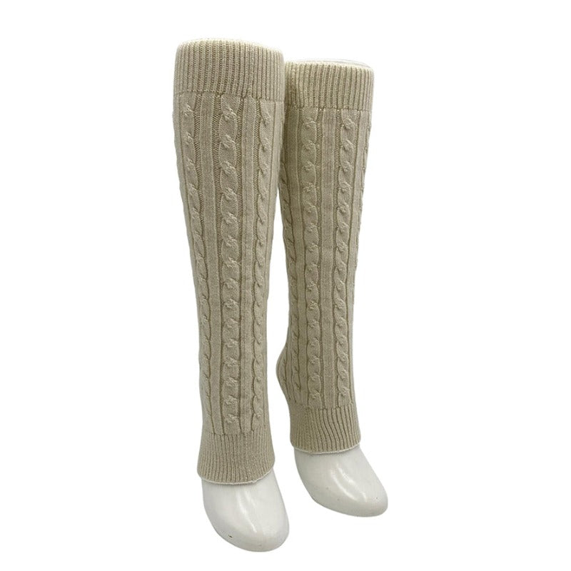 Knitido plus brand Wool Cable Leg Warmer in ivory