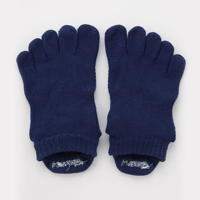 Knitido plus brand Basic Solid Colors Footie Grip Toe Socks With Power Pads in navy, viewed from the front flat