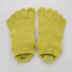 Knitido plus brand Basic Solid Colors Footie Grip Toe Socks With Power Pads in yellow, viewed from the front flat