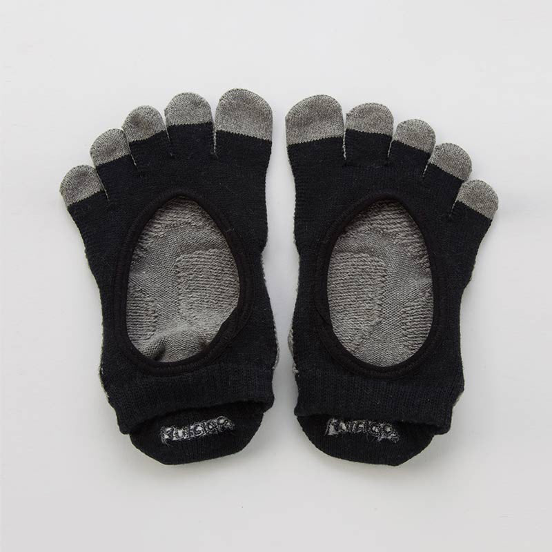 Knitido plus brand Botanical Dyed Footie Grip Toe Socks With Power Pads in black front flat