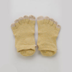 Knitido plus brand Botanical Dyed Footie Grip Toe Socks With Power Pads in YELLOW color front flat