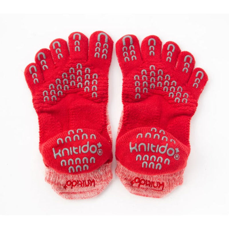Knitido plus brand Heather Footie Grip Toe Socks With *Power Pads* in red back side flat