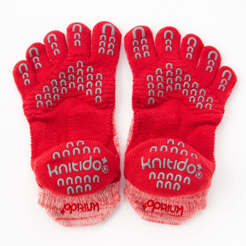 Red sole part of Knitido plus brand Heather Toe Footie Grip Socks With Power Pads