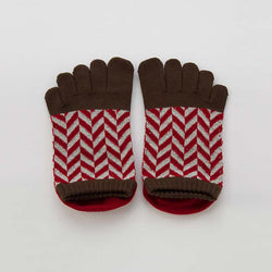 Knitido plus brand Organic Cotton Herringbone Grip Socks in red with brown inserts at the cuff and toes