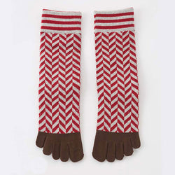 Knitido plus brand Organic Cotton Herringbone Midcalf Toe Socks in RED with brown toes