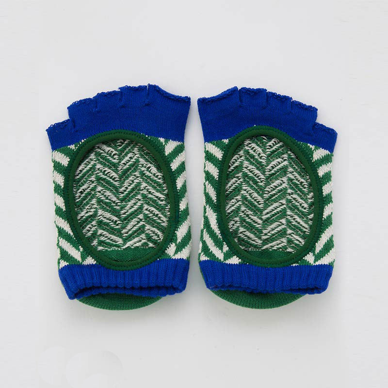 Knitido plus brand Organic Cotton Herringbone Open Toe Liner Socks in Green with a hint of blue