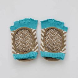 Knitido plus brand Organic Cotton Herringbone Open Toe Liner Socks in tan with a hint of light blue