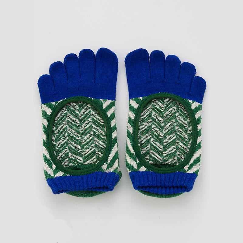 Knitido plus brand Organic Cotton Herringbone Toe Liner Socks in green with a blue insert