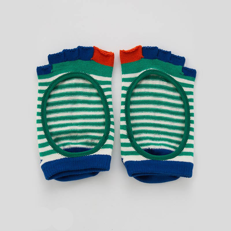 Knitido plus brand Organic Cotton Stripes Open Toe Liner Socks in Green with red and blue inserts
