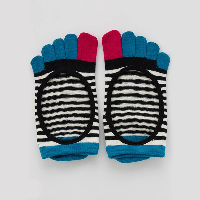Knitido plus brand Organic Cotton Stripes Toe Liner Socks in black with pink and light blue inserts