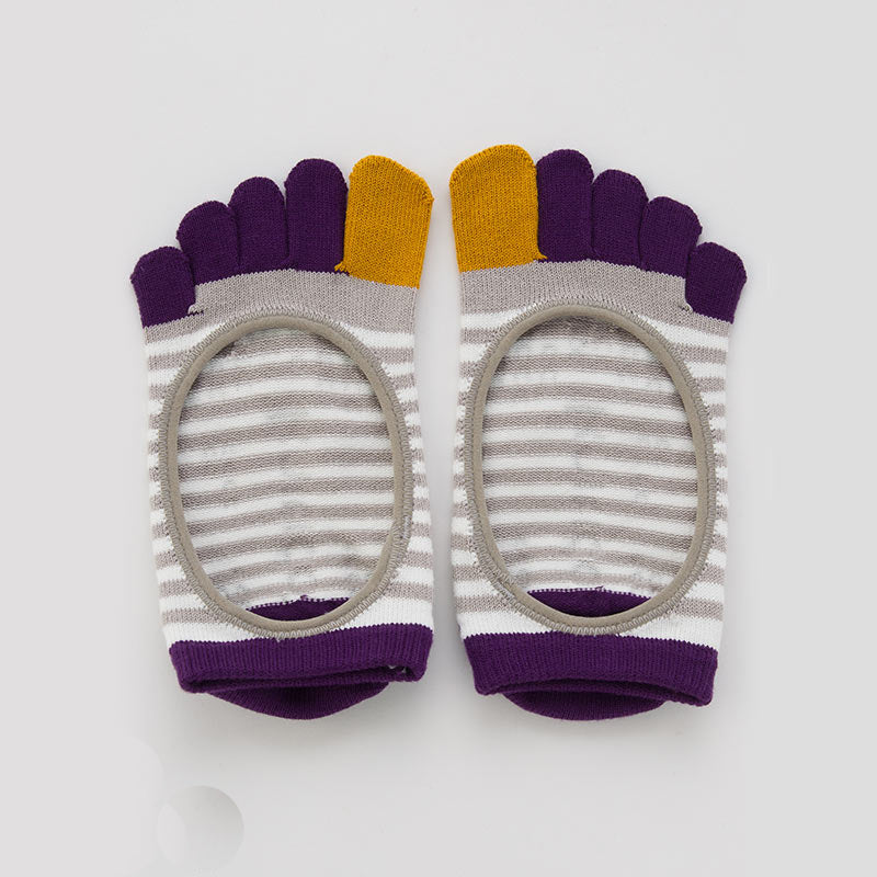 Knitido plus brand Organic Cotton Stripes Toe Liner Socks in Grey with mustard and purple inserts