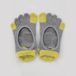 Knitido plus brand Two Colors Footie Grip Toe Socks With Power Pads, yellow with a gray color in the thumb and pinky toe area and in the footwear opening