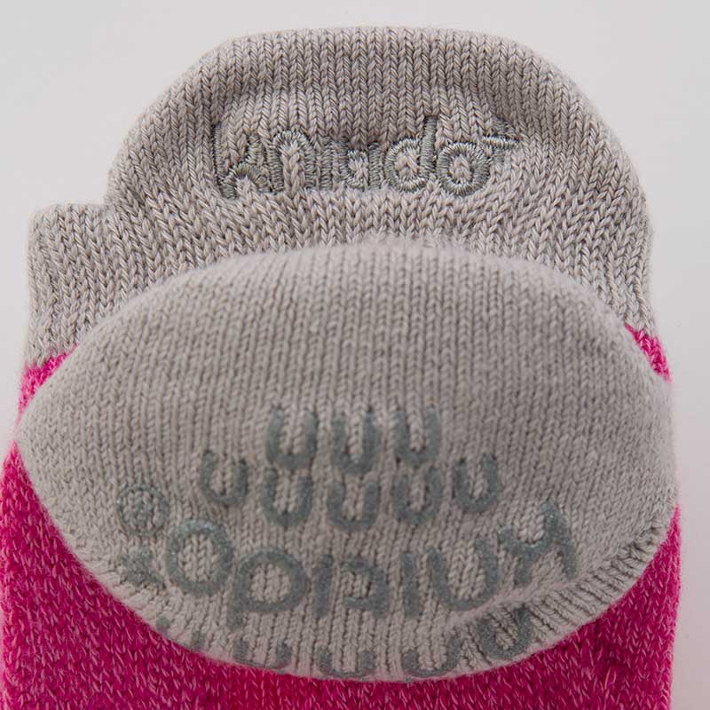 Enlarged photo of Two Colors Open Toe Footie Socks With Power Pads of Knitido plus brand, with Grey color on the thumb and little toe area and Pink color on the heel area of the footie
