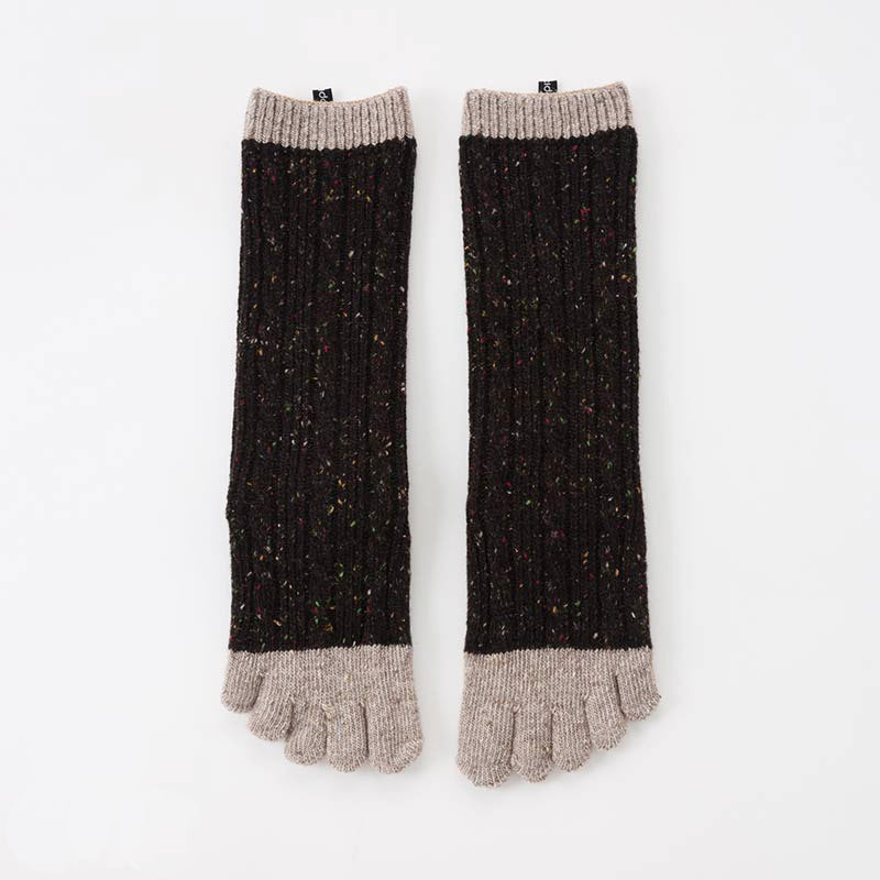 Knitido plus brand Wool Blend Cable Confetti Midcalf Toe Socks, 3/4 length, grey-black color on toes and cuffs