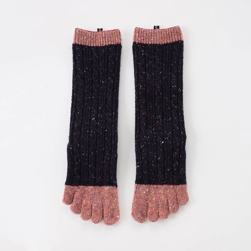 Knitido plus brand Wool Blend Cable Confetti Midcalf Toe Socks in navy with pink at the toes and cuffs