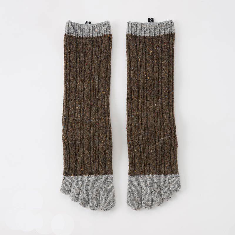 Knitido plus brand Wool Blend Cable Confetti Midcalf Toe Socks in Olive color with Grey color on toes and cuffs