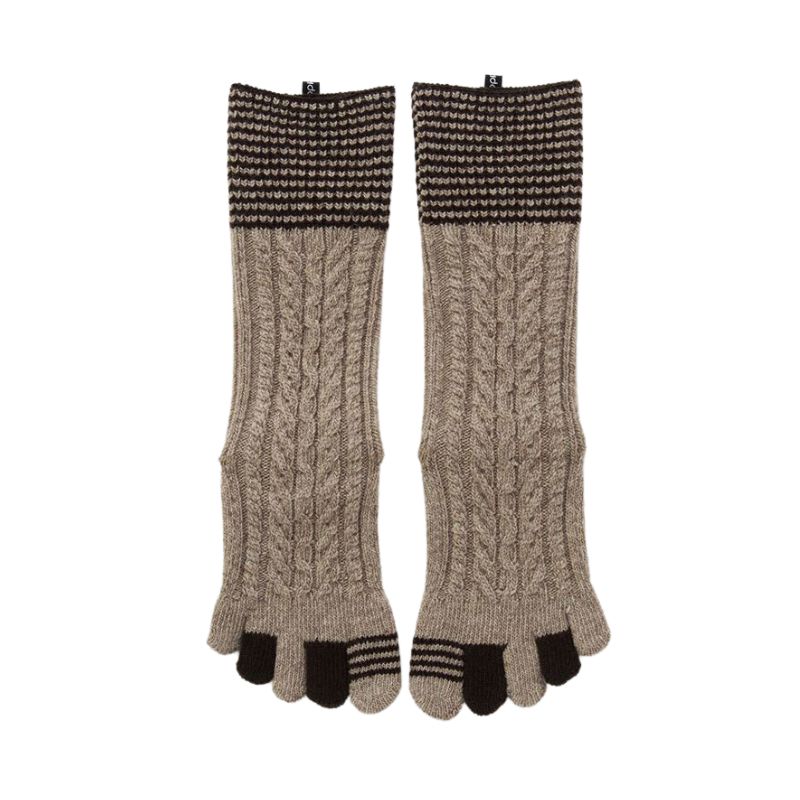 Knitido plus brand Wool Blend Cable Confetti Midcalf Toe Socks, BEIGE color with black point color