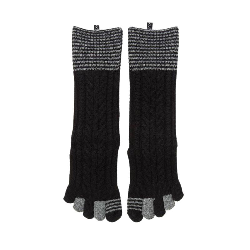 Knitido plus brand Wool Blend Cable Confetti Midcalf Toe Socks, black with gray point color