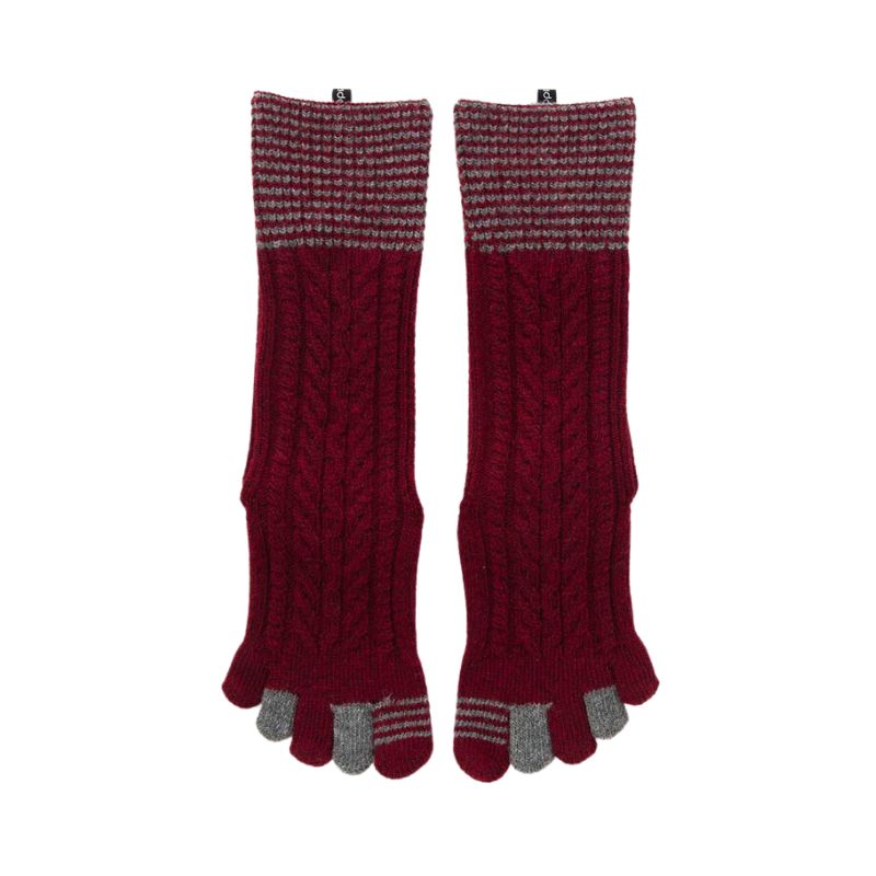 Knitido plus brand Wool Blend Cable Confetti Midcalf Toe Socks, BURGUNDY color with gray point color