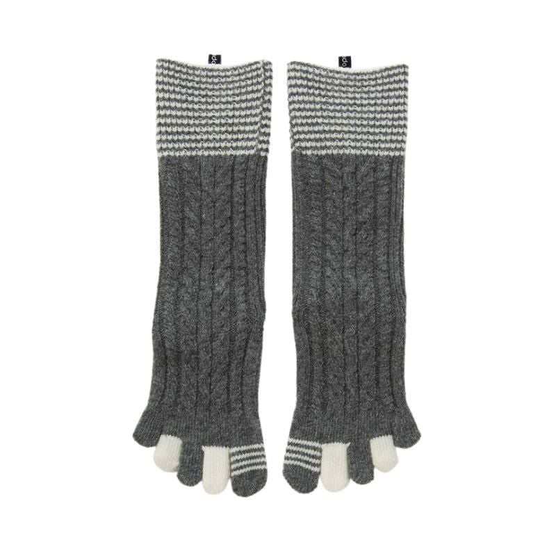 Knitido plus brand Wool Blend Cable Confetti Midcalf Toe Socks, GREY color with white point color
