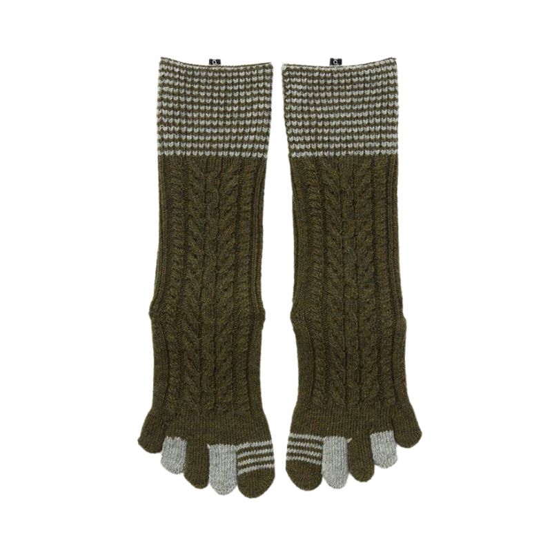 Knitido plus brand Wool Blend Cable Confetti Midcalf Toe Socks, Olive color with gray point color