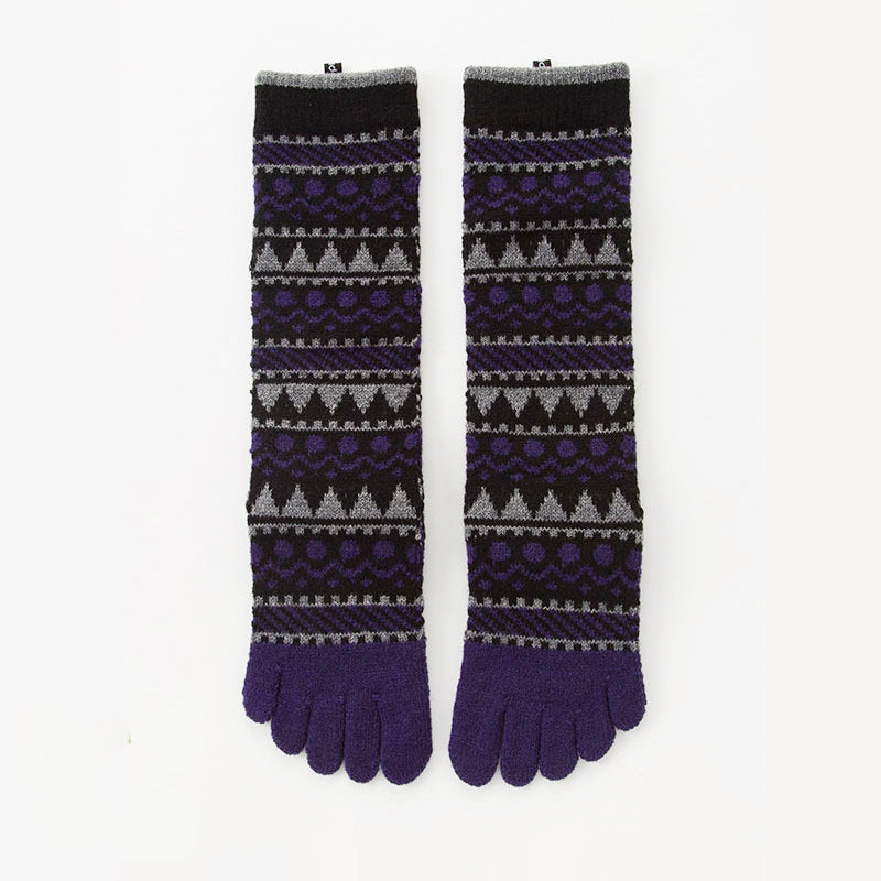 Knitido plus brand Wool Blend Forest Textile Midcalf Toe Socks, black with gray and purple point colors
