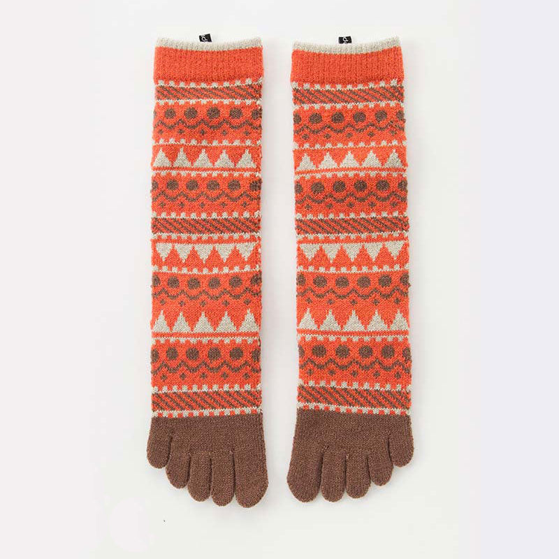 Knitido plus brand Wool Blend Forest Textile Midcalf Toe Socks, CORAL color with gray and brown point color