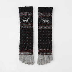 Knitido plus brand Wool Blend Nordic Confetti Midcalf Toe Socks in BLACK with Grey reindeer pattern
